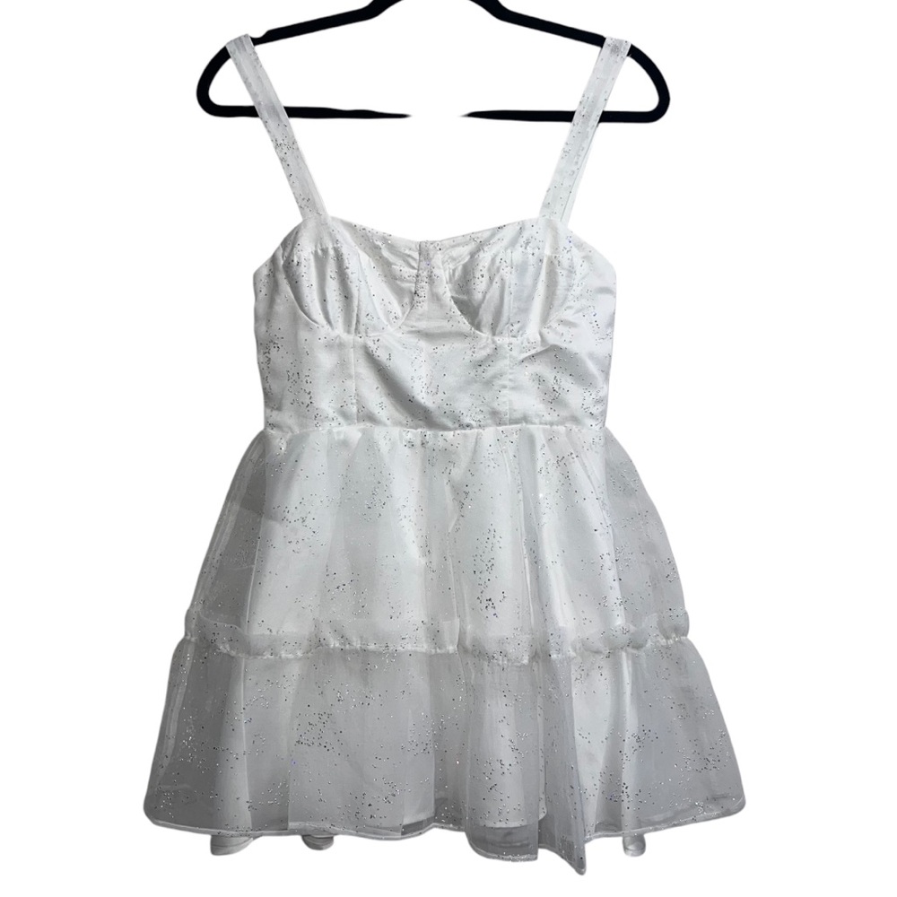 Show Me Your Mumu Sparkle Embellished Tiered Mini Dress In White